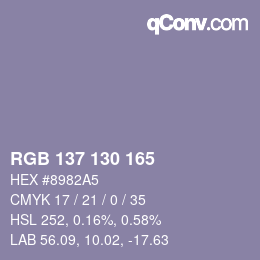 颜色代码: RGB 137 130 165 | qconv.com