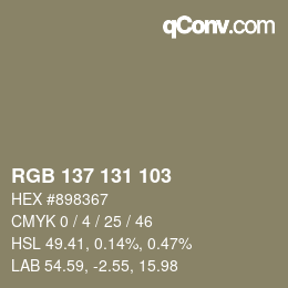 颜色代码: RGB 137 131 103 | qconv.com