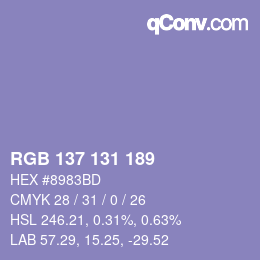 颜色代码: RGB 137 131 189 | qconv.com
