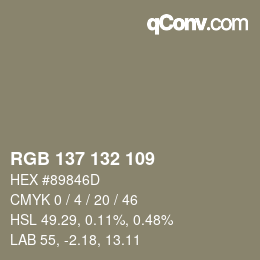 Color code: RGB 137 132 109 | qconv.com