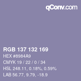 Color code: RGB 137 132 169 | qconv.com