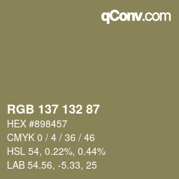 Color code: RGB 137 132 87 | qconv.com