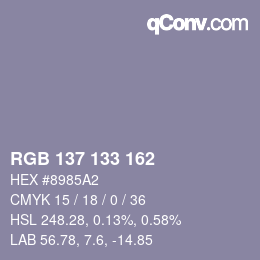 カラーコード: RGB 137 133 162 | qconv.com