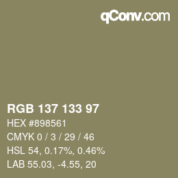 Color code: RGB 137 133 97 | qconv.com