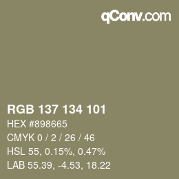 Color code: RGB 137 134 101 | qconv.com
