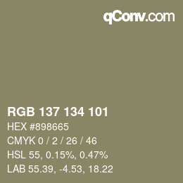 Color code: RGB 137 134 101 | qconv.com