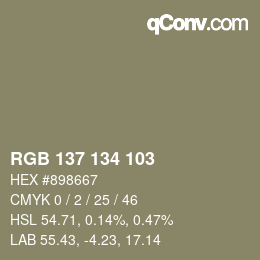 Color code: RGB 137 134 103 | qconv.com