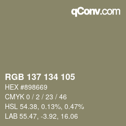 Color code: RGB 137 134 105 | qconv.com