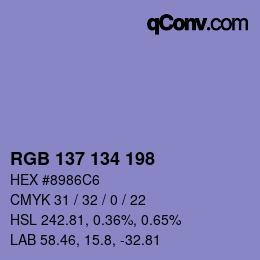 Color code: RGB 137 134 198 | qconv.com