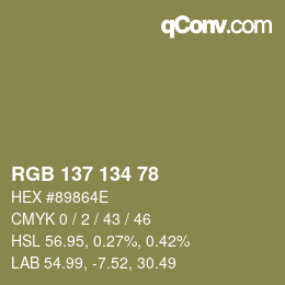 Código de color: RGB 137 134 78 | qconv.com