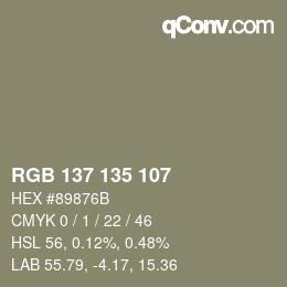 Color code: RGB 137 135 107 | qconv.com