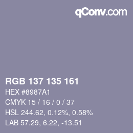 Código de color: RGB 137 135 161 | qconv.com