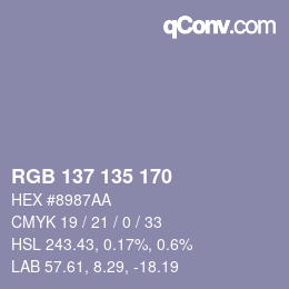 カラーコード: RGB 137 135 170 | qconv.com