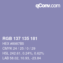 Code couleur: RGB 137 135 181 | qconv.com