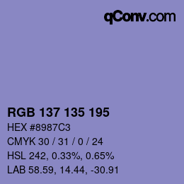 Color code: RGB 137 135 195 | qconv.com