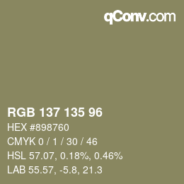 颜色代码: RGB 137 135 96 | qconv.com