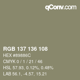 Color code: RGB 137 136 108 | qconv.com