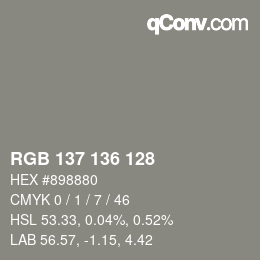 Color code: RGB 137 136 128 | qconv.com