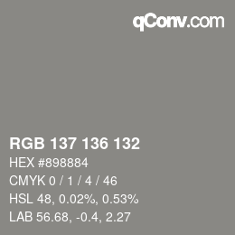 Color code: RGB 137 136 132 | qconv.com