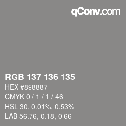 Color code: RGB 137 136 135 | qconv.com