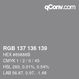 Color code: RGB 137 136 139 | qconv.com