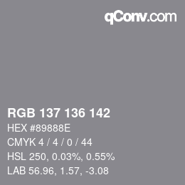 Color code: RGB 137 136 142 | qconv.com
