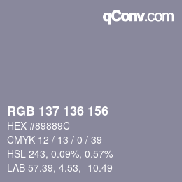 颜色代码: RGB 137 136 156 | qconv.com