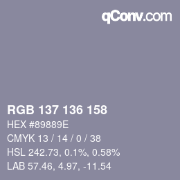 Color code: RGB 137 136 158 | qconv.com