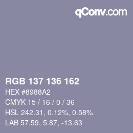 Color code: RGB 137 136 162 | qconv.com