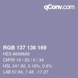 Color code: RGB 137 136 169 | qconv.com