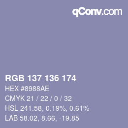 Code couleur: RGB 137 136 174 | qconv.com