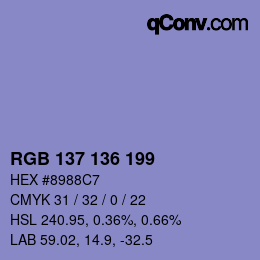 Color code: RGB 137 136 199 | qconv.com