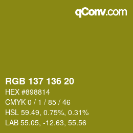 Color code: RGB 137 136 20 | qconv.com