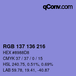 Color code: RGB 137 136 216 | qconv.com