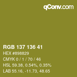 Color code: RGB 137 136 41 | qconv.com