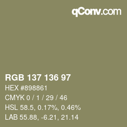 Color code: RGB 137 136 97 | qconv.com