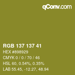 カラーコード: RGB 137 137 41 | qconv.com