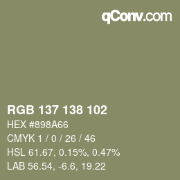 颜色代码: RGB 137 138 102 | qconv.com