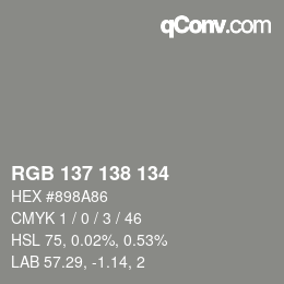 Color code: RGB 137 138 134 | qconv.com