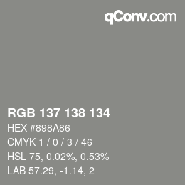 Color code: RGB 137 138 134 | qconv.com