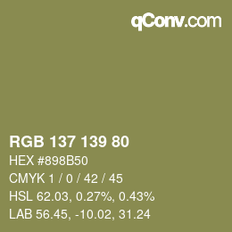 Color code: RGB 137 139 80 | qconv.com