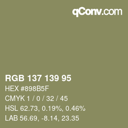 Color code: RGB 137 139 95 | qconv.com