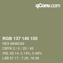 颜色代码: RGB 137 140 105 | qconv.com