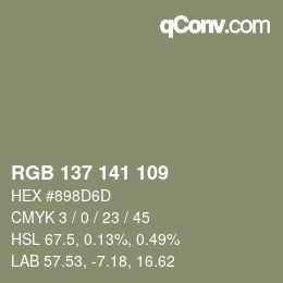 Color code: RGB 137 141 109 | qconv.com