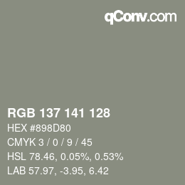 Color code: RGB 137 141 128 | qconv.com