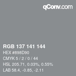 Color code: RGB 137 141 144 | qconv.com