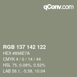 Color code: RGB 137 142 122 | qconv.com