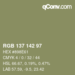 Color code: RGB 137 142 97 | qconv.com