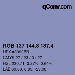カラーコード: RGB 137 144.8 187.4 | qconv.com