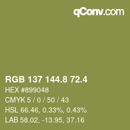 カラーコード: RGB 137 144.8 72.4 | qconv.com